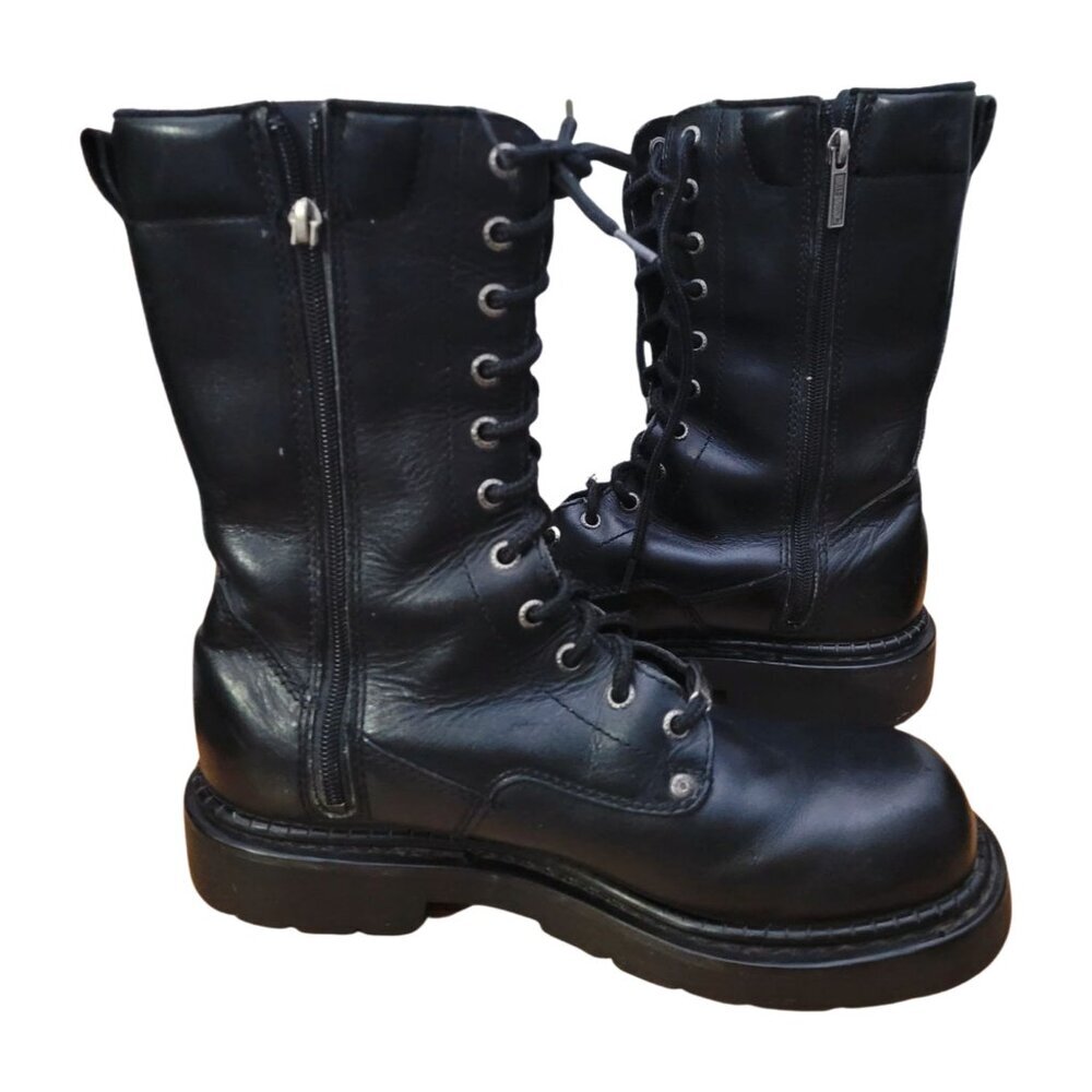 Vintage HARLEY DAVIDSON Leather Biker Boots Lace up Combat Style Motorcycle Sz 8 - Picture 5 of 14
